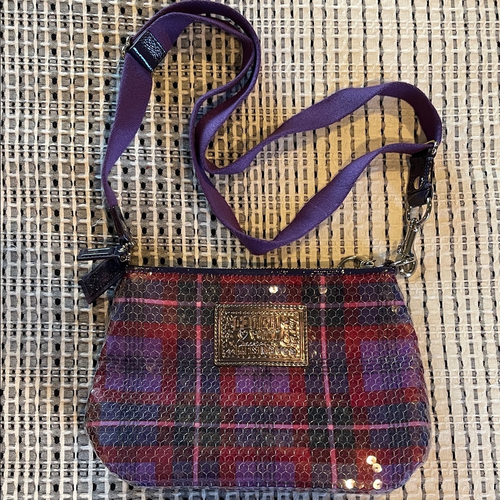 VINTAGE Coach Poppy  sequin Plaid Crossbody Bag in Purple and Red